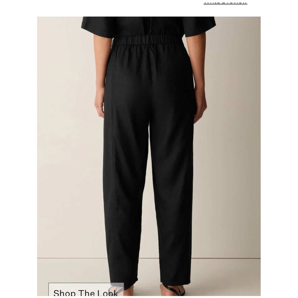 Eileen Fisher Lantern Pant Women Medium Black Organic Linen Elastic Waist Barrel - Picture 2 of 11